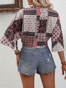 SHEIN VCAY Áo nữ Thắt nơ trước Paisley Họa tiết khăn Boho - Nhiều màu - Xem 2