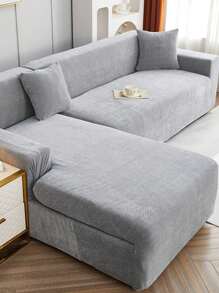 1pc Solid Color Stretchy Sofa Slipcover, Modern Polyester Sofa Slipcover Set For Home - Grey - View 1