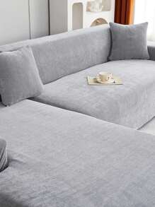 1pc Solid Color Stretchy Sofa Slipcover, Modern Polyester Sofa Slipcover Set For Home - Grey - View 2