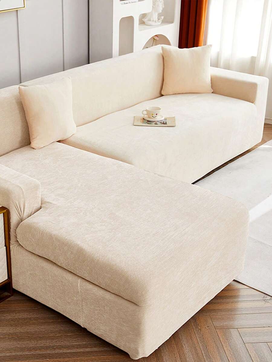 1入組素色彈力沙發套，現代滌綸沙發套套裝，適合家用 - 米色 - 查看 1