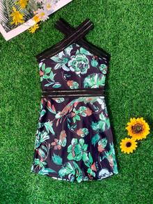 Bañador una pieza con estampado floral de malla en contraste - Multicolor - Ver 3