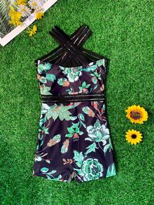 Bañador una pieza con estampado floral de malla en contraste - Multicolor - Ver 2