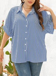 SHEIN Essnce Camicia a maniche a pipistrello con stampa a righe, taglia grande, per l'estate