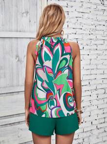 SHEIN Clasi 滿版印花襯衫和附腰帶短褲 - 青碧色 - 查看 2