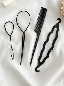 4pcs Women Solid Fashionable Hair Accessory Set For Daily Decoration - Black - View 2