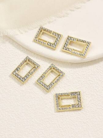 5pcs Hollow Out Geometric Rectangle Shaped Rhinestone Hair Clip DIY Accessory For Women Claw Clips Hair Slide Hair Barrettes
