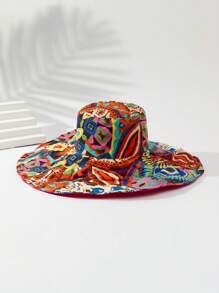 1入組女士圖案印花寬邊緣防曬時尚帽 - 彩色 - 查看 1