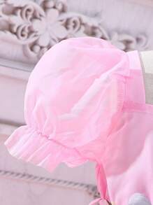 SHEIN Cô Gái Trẻ Ống tay áo Đèn treo tường Váy lưới che phủ - Hồng - Xem 4