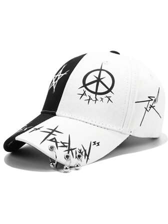 1入組中性黑色和白色鐵圓環棒球帽街頭時尚嘻哈可調節串珠遮陽帽