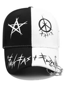 1入組中性黑色和白色鐵圓環棒球帽街頭時尚嘻哈可調節串珠遮陽帽