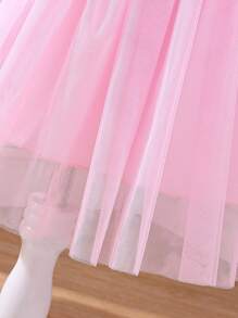 SHEIN Cô Gái Trẻ Ống tay áo Đèn treo tường Váy lưới che phủ - Hồng - Xem 7