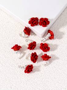 10 件装 女士花朵装饰时尚发圈 可爱情人节 - 紅色 - 查看 2