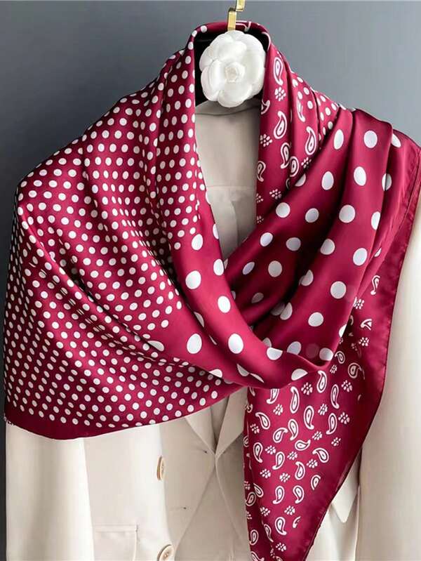 قطعة واحدة الخمر أحمر و بنقاط البولكا منقوشة ساتان شاطئ بحر كريم واقي من الشمس و حجاب راس