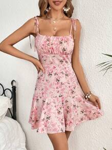 Soleia Đầm Thắt nút Viên lá sen Nếp gấp Phần Ngực Hoa Tất cả trên in Boho - Hồng - Xem 5