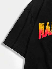 ROMWE MEN Hombres Camiseta algodón tropical & con estampado de letra - Negro - Ver 3