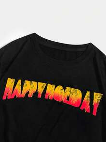 ROMWE MEN Hombres Camiseta algodón tropical & con estampado de letra - Negro - Ver 4