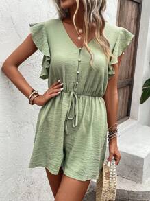 SHEIN LUNE 蝴蝶袖前打結連身短褲 - 薄荷綠 - 查看 4