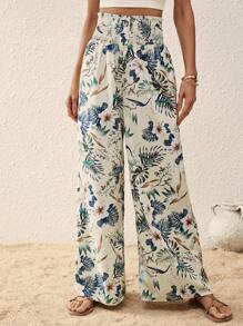 SHEIN VCAY Pantalones de pierna ancha con estampado tropical