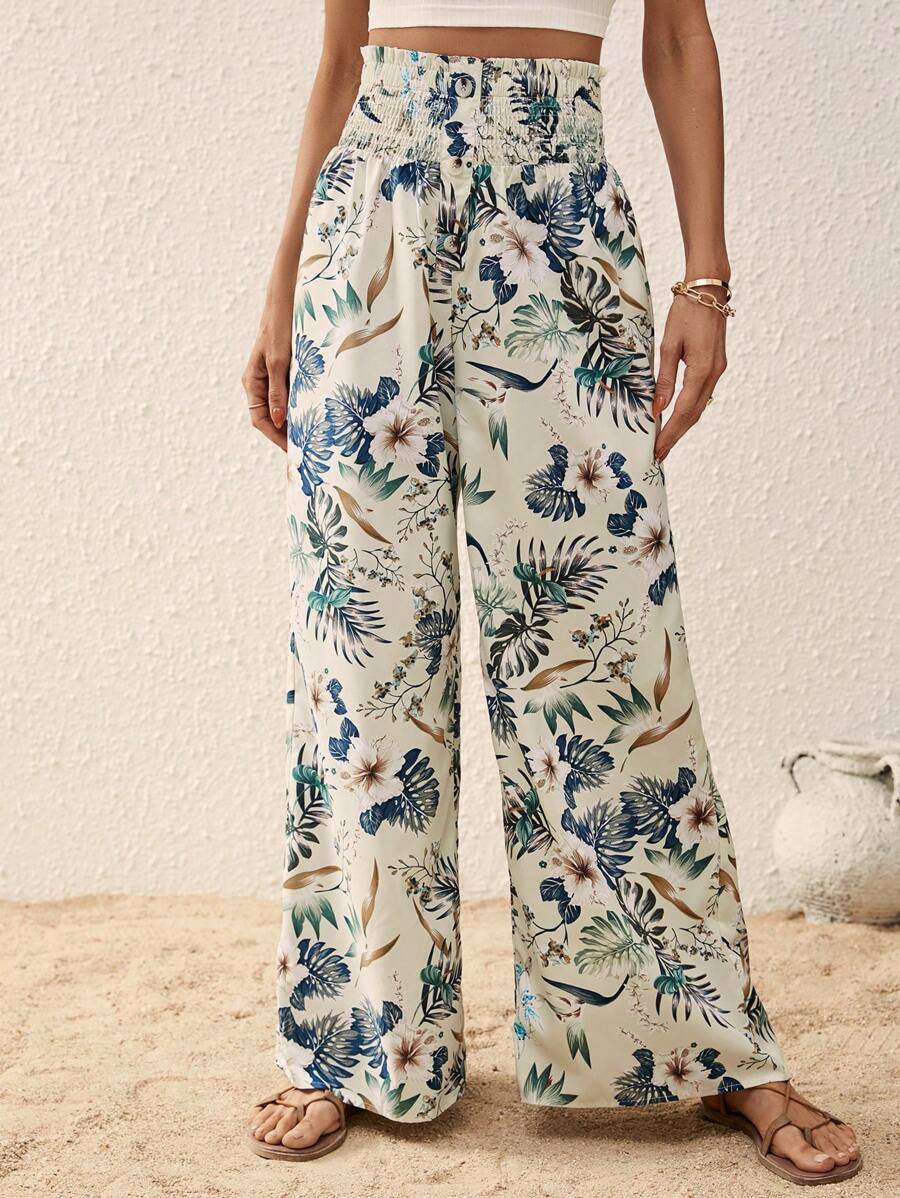 SHEIN VCAY Pantalones de pierna ancha con estampado tropical