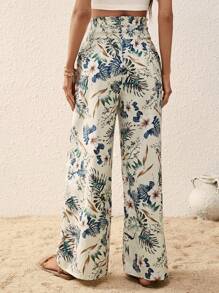 SHEIN VCAY Pantalones de pierna ancha con estampado tropical