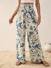 SHEIN VCAY Pantalones de pierna ancha con estampado tropical