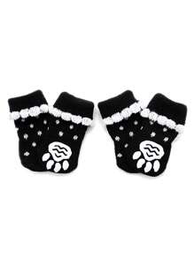 1pair Anti Slip Paw Print Pet Socks For Dog For Indoor