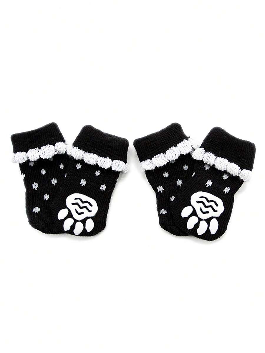1pair Anti Slip Paw Print Pet Socks For Dog For Indoor
