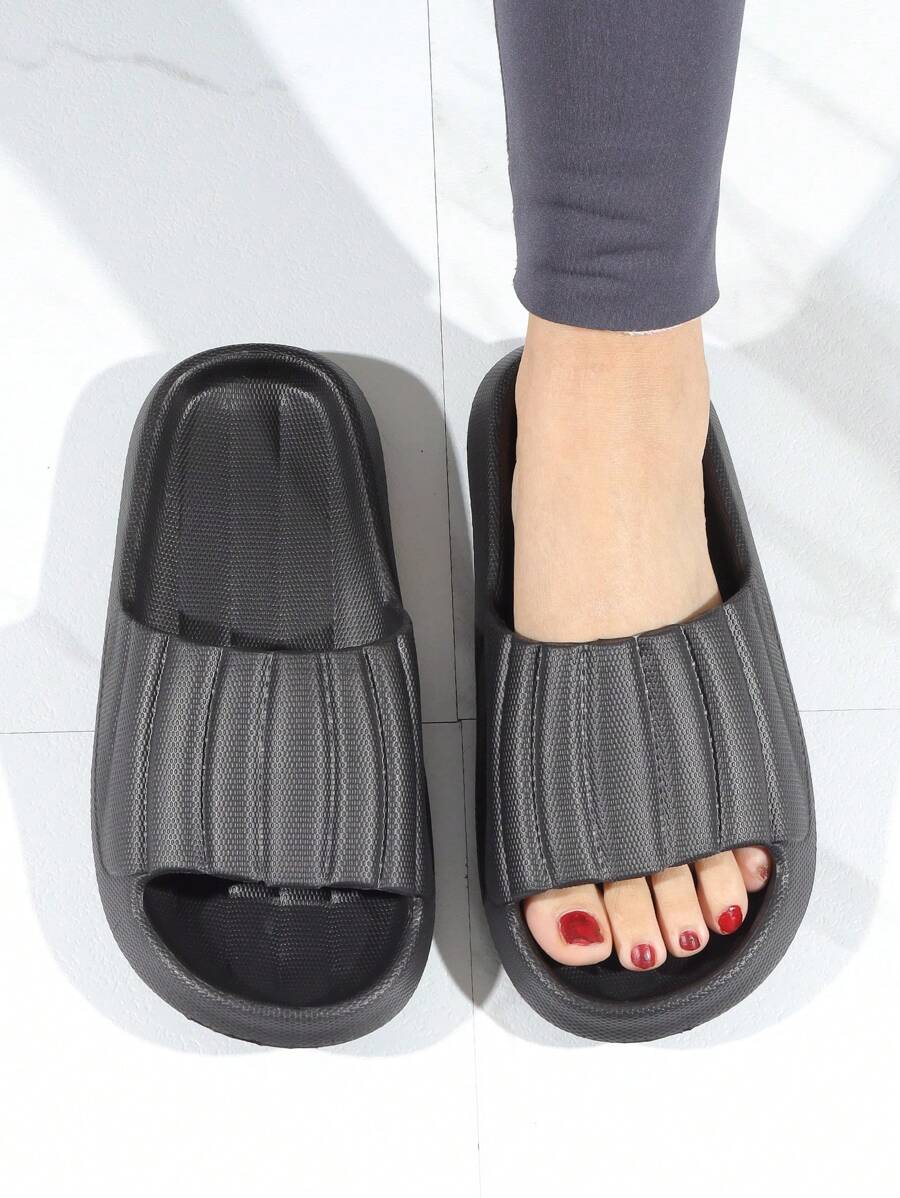 Fashionable Slides For Women, Texture Embossed Pattern EVA Slippers - Black - View 1