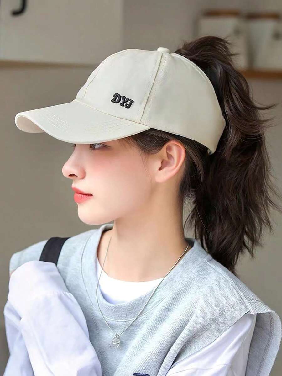 1頂女式馬尾棒球帽，夏季防曬調節式棒球帽，防紫外線 - 米色 - 查看 1