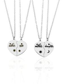 2 件/套不锈钢太阳、月亮和心形吊坠项链，送给儿子和妈妈的礼物
