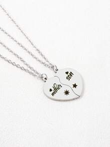 2 件/套不锈钢太阳、月亮和心形吊坠项链，送给儿子和妈妈的礼物