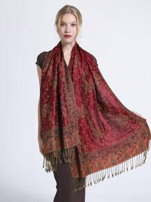 波西米亚风流苏和佩斯利提花羊绒披肩/围巾/裹巾 冬季秋季