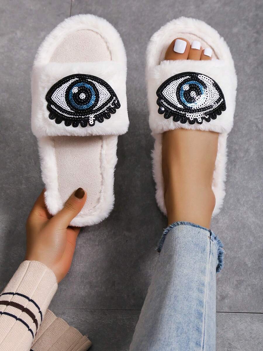 New Plush Slippers, Fashion & Comfortable Indoor Flat Slippers With Faux Fur Rose Flower Decor