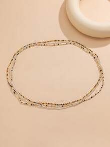 3入組復古多色珠鍊多層肚腰鏈,適用於女性假日休閒沙灘性感身體珠寶,假色珍珠隨機 - 彩色 - 查看 3