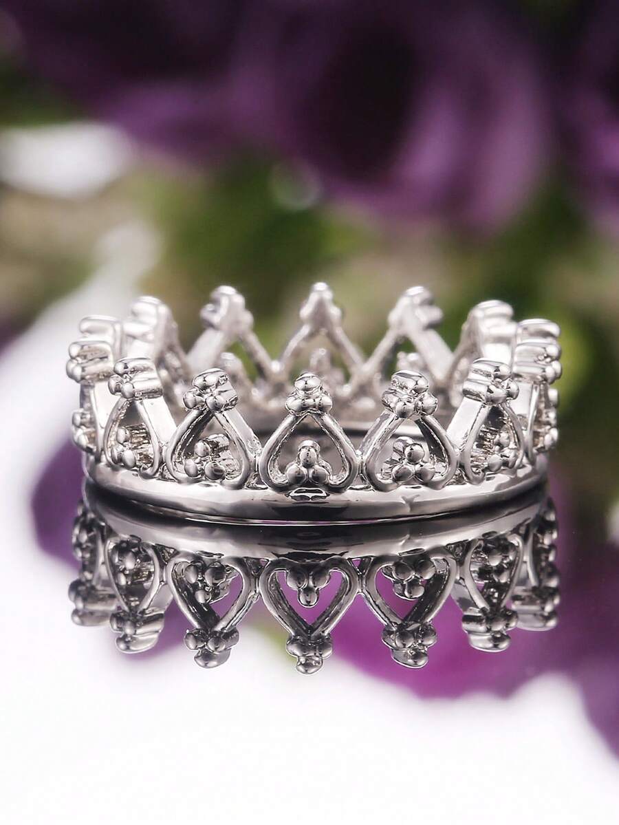 1pc Fashionable Crown Design Ring For Women For Daily Decoration - Silver - View 1