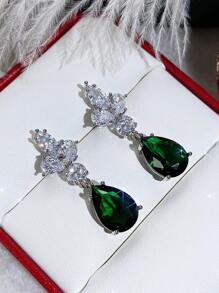 1 Pair Shiny Cubic Zirconia Teardrop Earrings, Suitable For Women's Daily Wear - Green - View 4