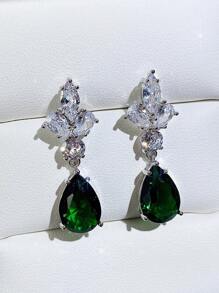 1 Pair Shiny Cubic Zirconia Teardrop Earrings, Suitable For Women's Daily Wear - Green - View 5
