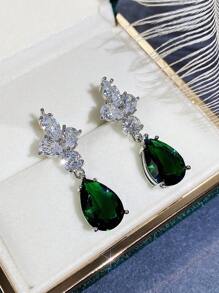 1 Pair Shiny Cubic Zirconia Teardrop Earrings, Suitable For Women's Daily Wear - Green - View 6