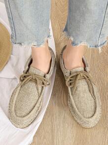 TOLLN 1 Pair Men's Breathable Non-Slip Wear-Resistant Lace-Up Rubber Sole Casual Boat Shoes - Khaki - View 5