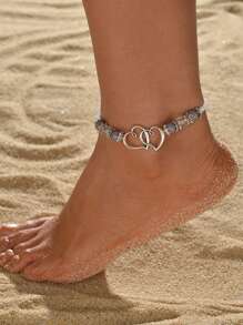 1入組合金心形花底玻璃米珠腳鍊 - 彩色 - 查看 6