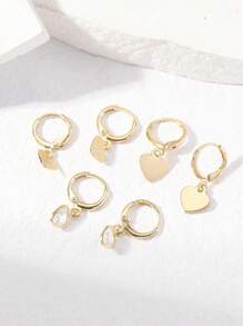 6 Cái/bộ Đơn Giản & Sáng Tạo Thiết Kế Hình Trái Tim Đính Đá Cubic Zirconia Đôi Khuyên Tai Vòng Cho Nữ, Tuyệt Vời Cho Ngày Quà Tặng - Vàng - Xem 4