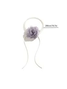 1入組女士優雅織物花吊墜頸鏈配件禮品 - 灰色 - 查看 7