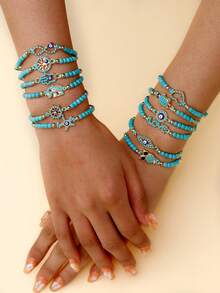 12pcs/Set Random Fashionable Eye & Heart Decor String Bracelet For Women For Daily Decoration - Multicolor - View 2