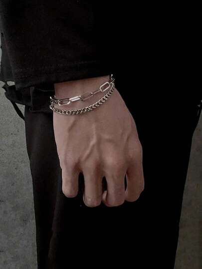 1pc Fashionable Simple Multilayer Good Luck Stainless Steel Chain Decor Bracelet Suitable For Both Men And Women's Daily Wear