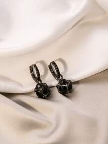 Đôi Vintage Hình Học Đen Đính Đá Cubic Zirconia Thả Bông Tai Sang Trọng Và Nhẹ Nhàng Sang Trọng Cảm Giác - màu đen - Xem 3