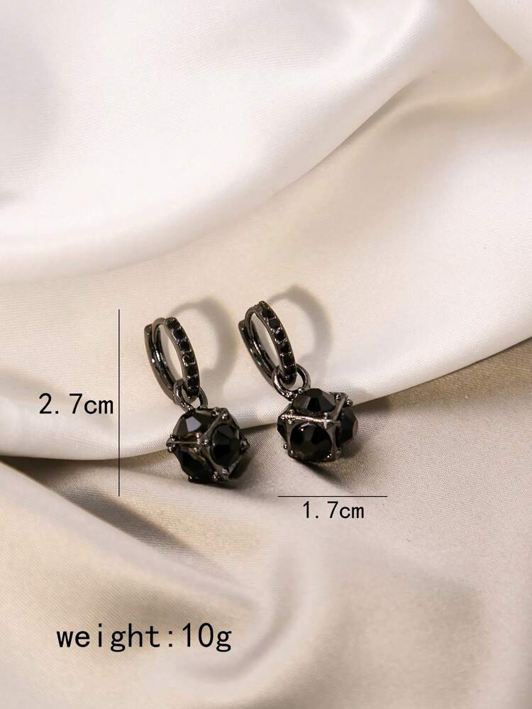 1pair Vintage Geometric Black Cubic Zirconia Drop Earrings With Luxury And Light Luxury Feel
