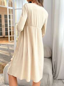 SHEIN Maternity Contrast Lace Trim Surplice Neck Dress - Apricot - View 2