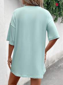 SHEIN LUNE 素色落肩T恤 - 薄荷藍 - 查看 2