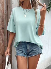 SHEIN LUNE 素色落肩T恤 - 薄荷藍 - 查看 6