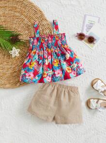 SHEIN Baby Tropical Print Cami Top & Shorts - Multicolor - View 2